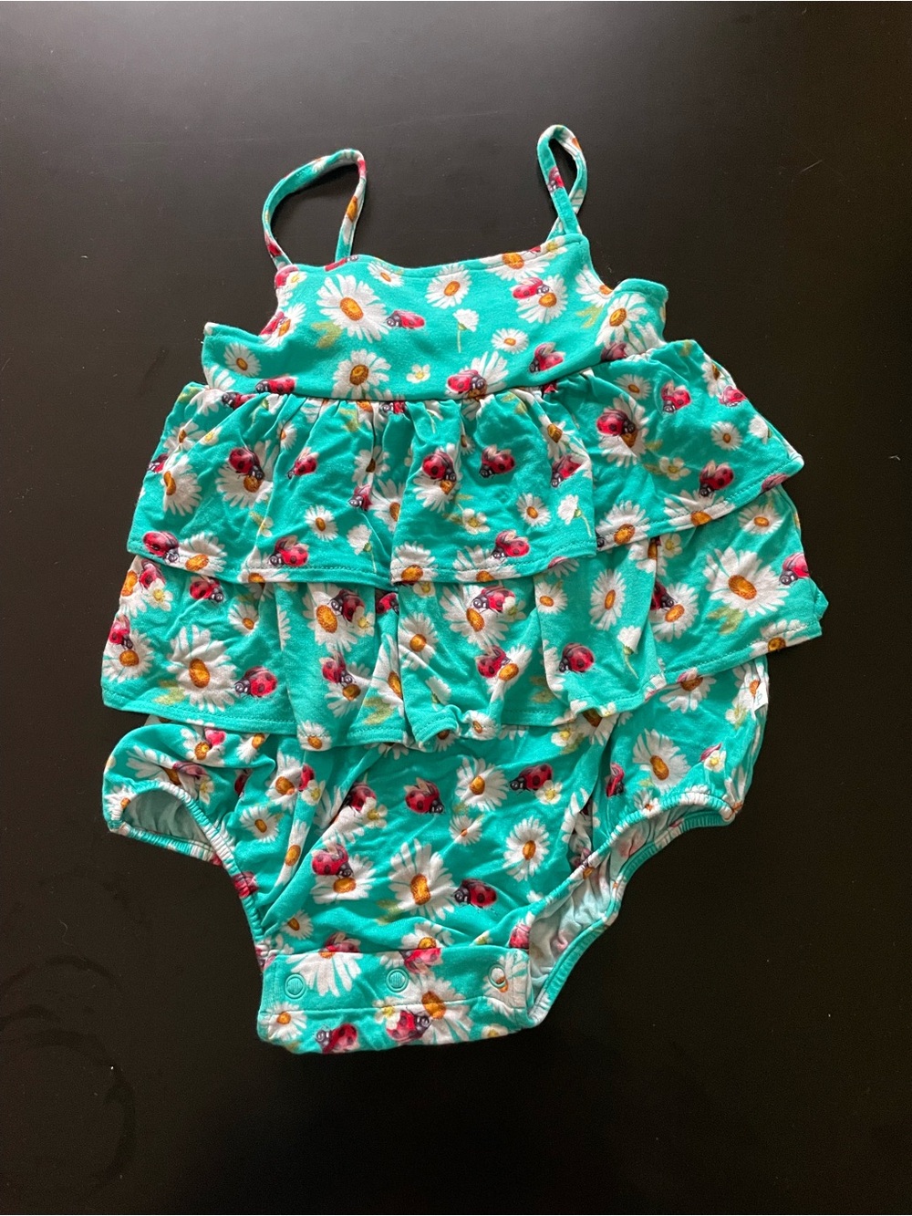 Like New/Excellent Cond. Posh Peanut Teal Floral Ruffle One-Piece 18/24 Months
